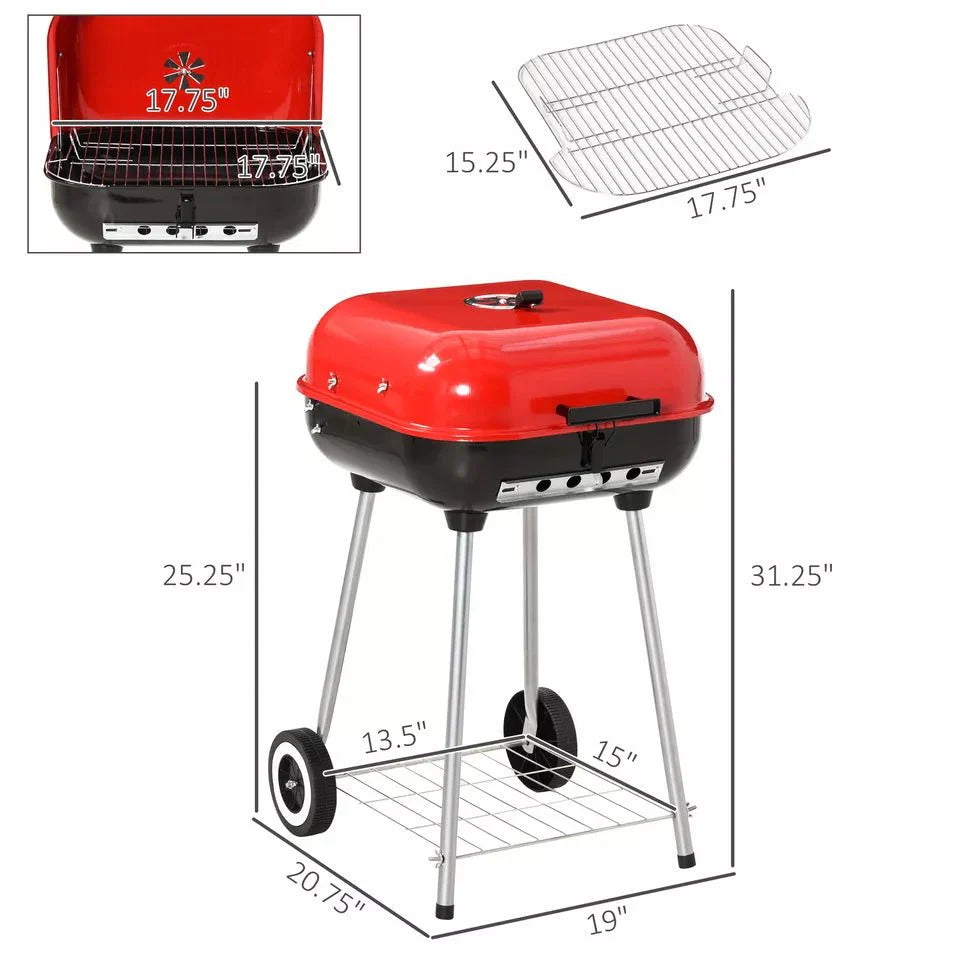 Charcoal Grill with Wheels & Storage Shelf ©