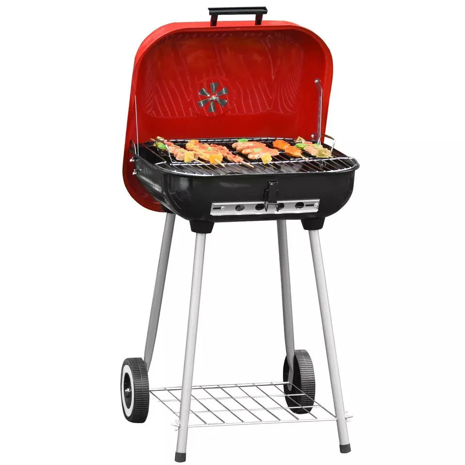 Charcoal Grill with Wheels & Storage Shelf ©