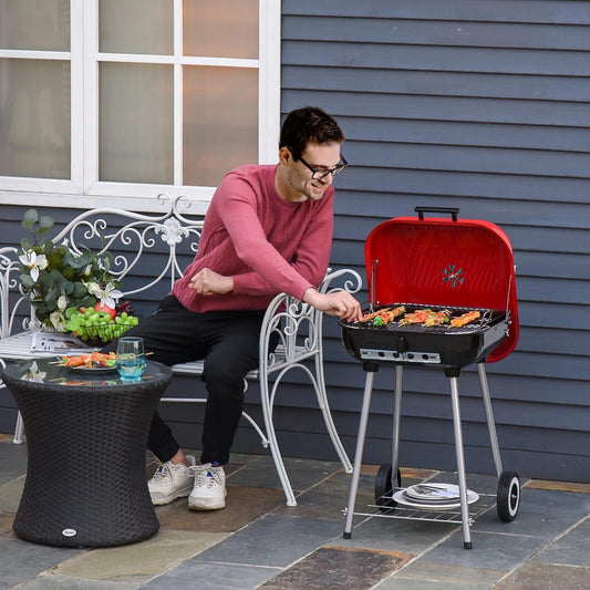 Charcoal Grill with Wheels & Storage Shelf ©