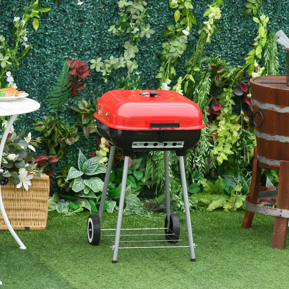 Charcoal Grill with Wheels & Storage Shelf ©