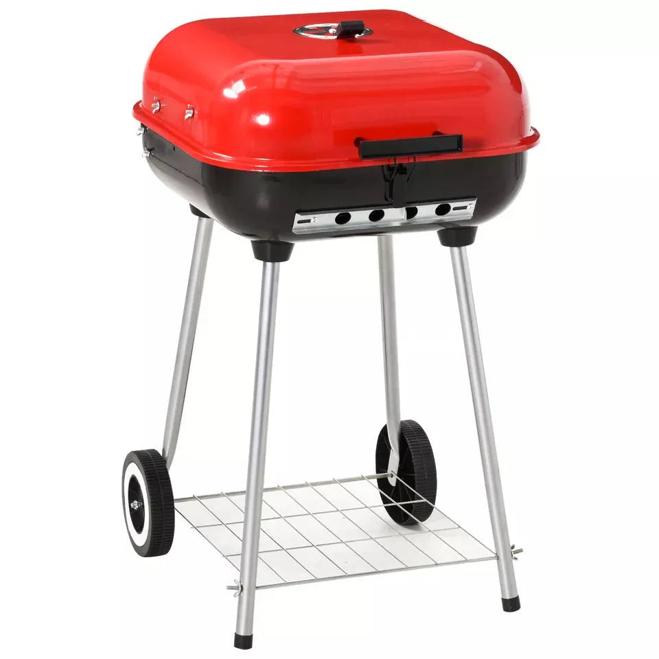 Charcoal Grill with Wheels & Storage Shelf ©